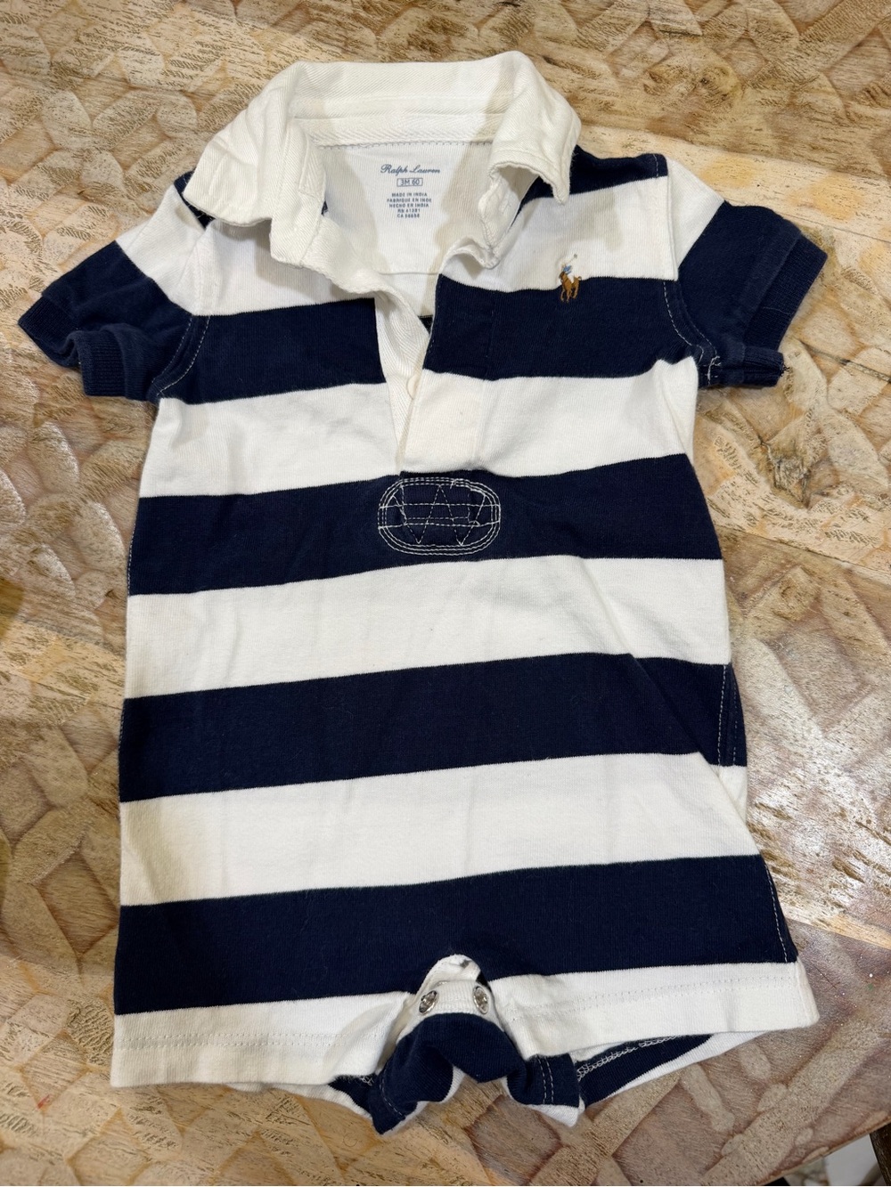 Ralph Lauren Navy and White Striped Polo Shirt with Pony Logo